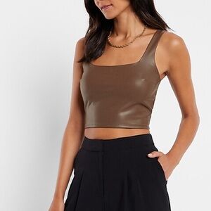 NWT Express Body Contour Faux Leather Square Neck Cropped Tank M